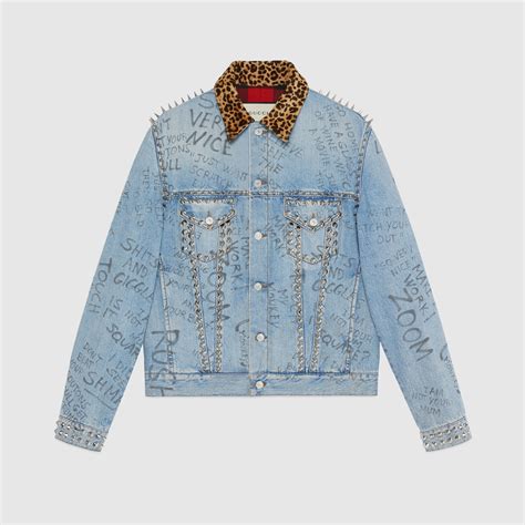 gucci with scribbled writing|Gucci Scribbled Writing Printed Denim Printed Denim Jacket.